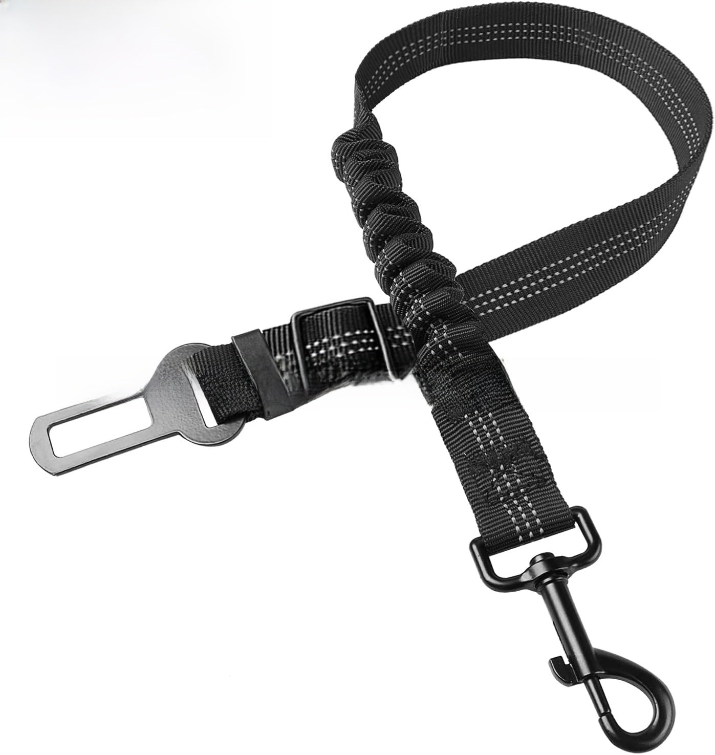 Elastic dog car seat belt lead with reflective strip in red
