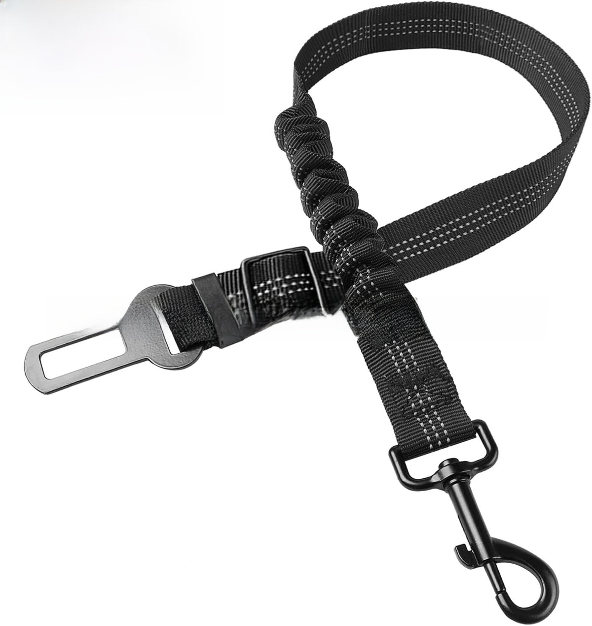 Elastic dog car seat belt lead with reflective strip in red