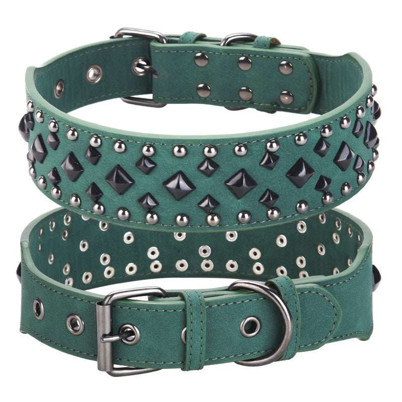 Studded leather dog collar with metal rivets, product image 12