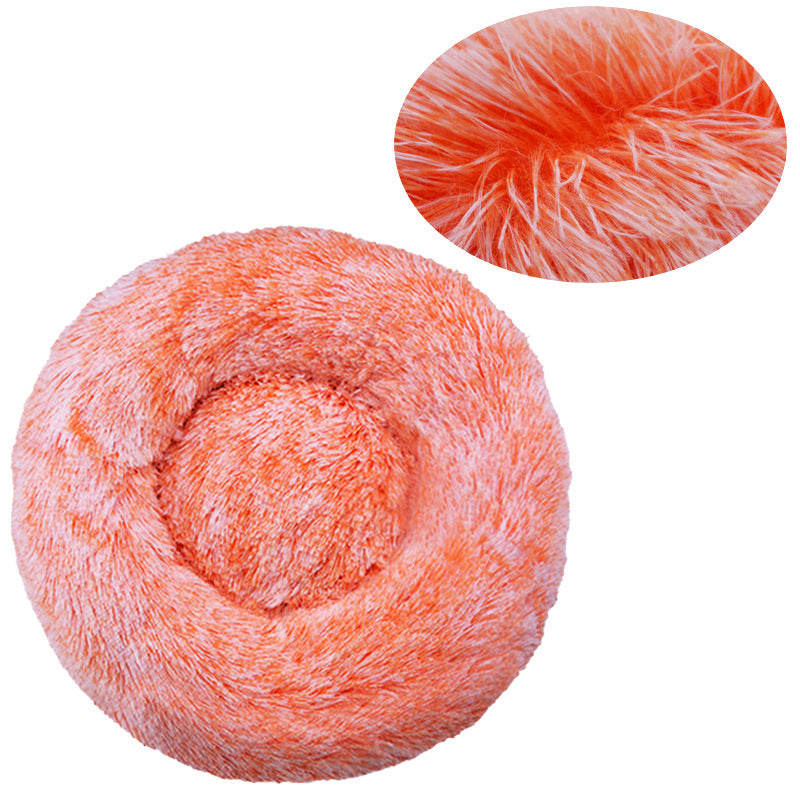 Round long plush nest bed for cats and dogs in Gradient Orange