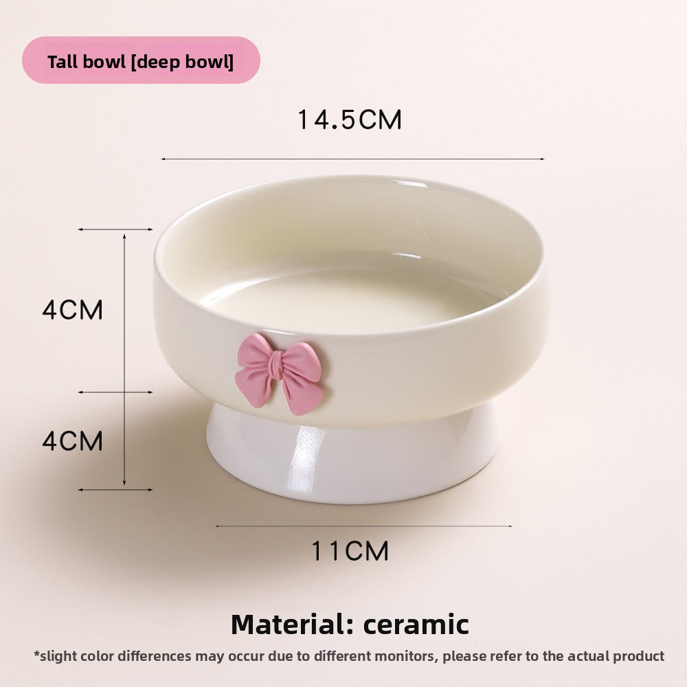 Elevated Ceramic Cat Bowl with Slanted Mouth and Cute Cartoon Design