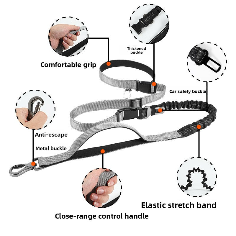 Adjustable hands-free dog lead with reflective stitching in 5 colour options