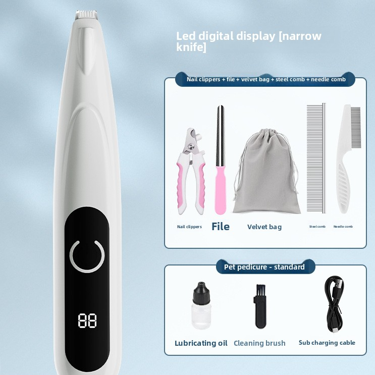 Rechargeable Paw Hair Shaver with LED Light and Ceramic Blade