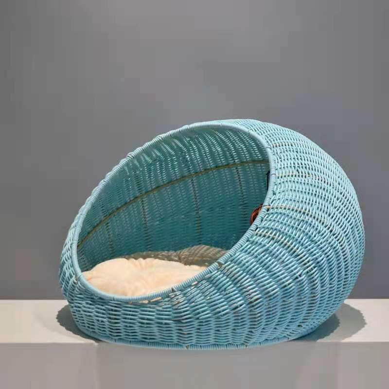 Hand woven rattan cat bed with removable washable cushion, view 9 of 23