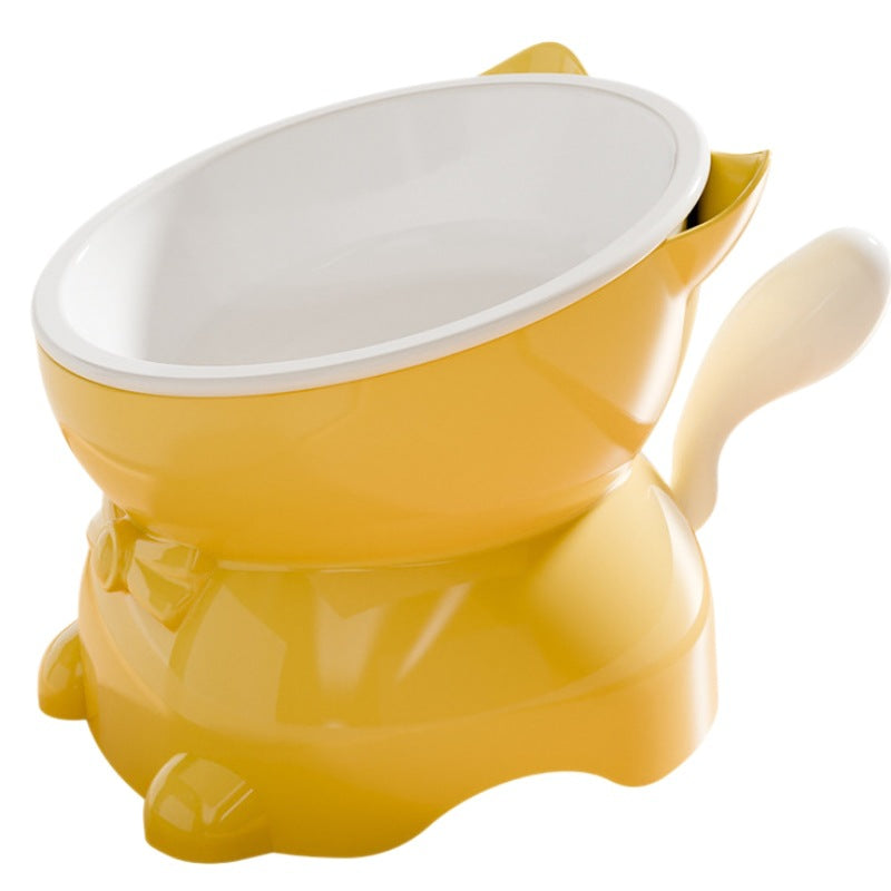 Slanted Cat Food Bowl with Anti-Spill Stand, Kitten Tail Design