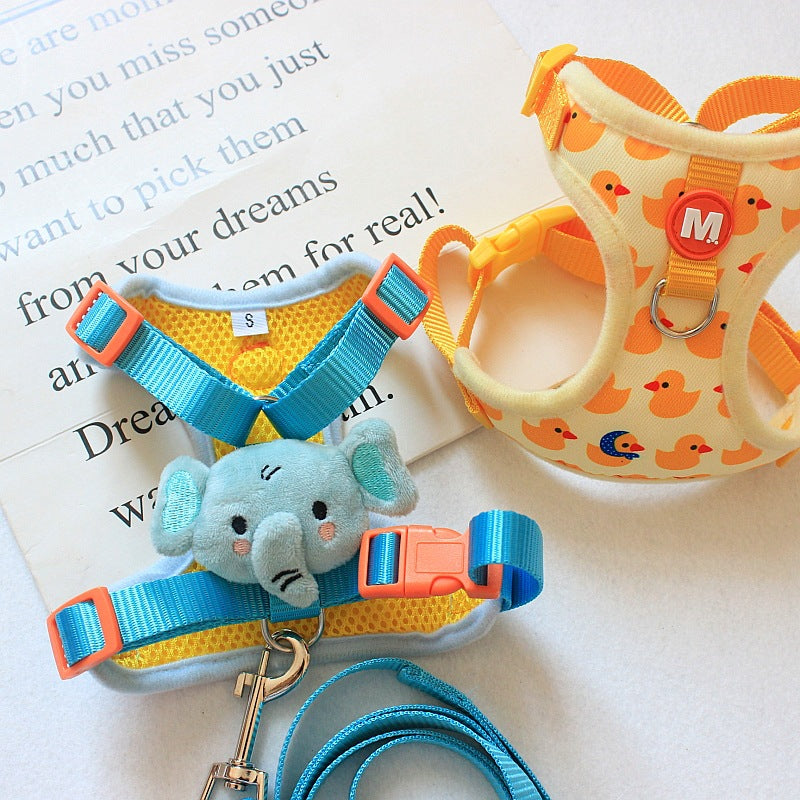 Cute duck dog harness and lead set in Happy Duck with Lead, front view