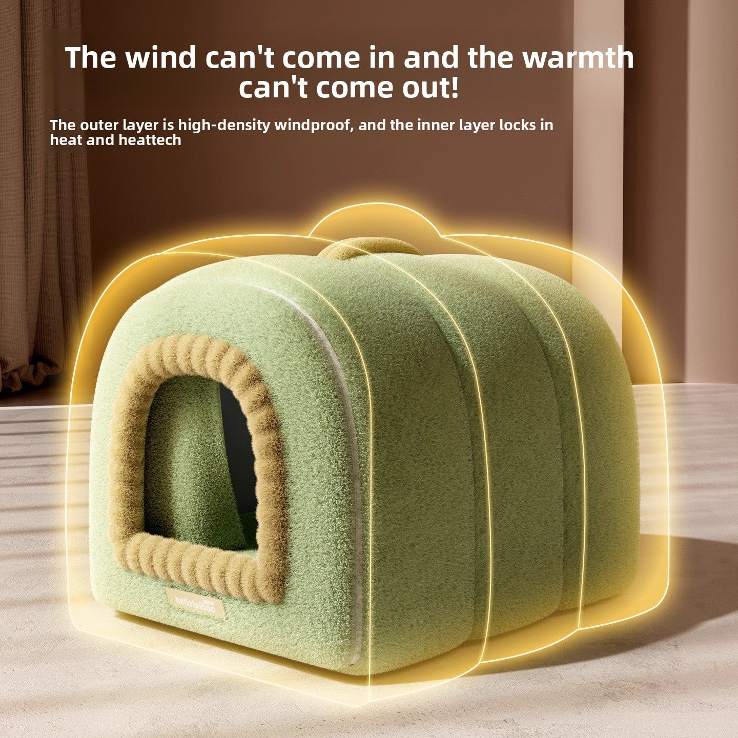 Enclosed pet bed with door curtain and removable pad for cats