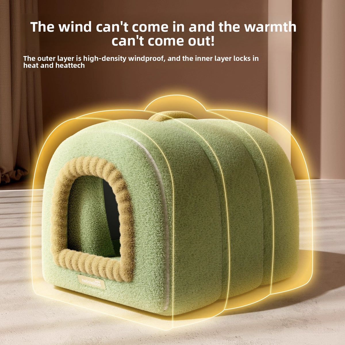 Enclosed pet bed with door curtain and removable pad for cats
