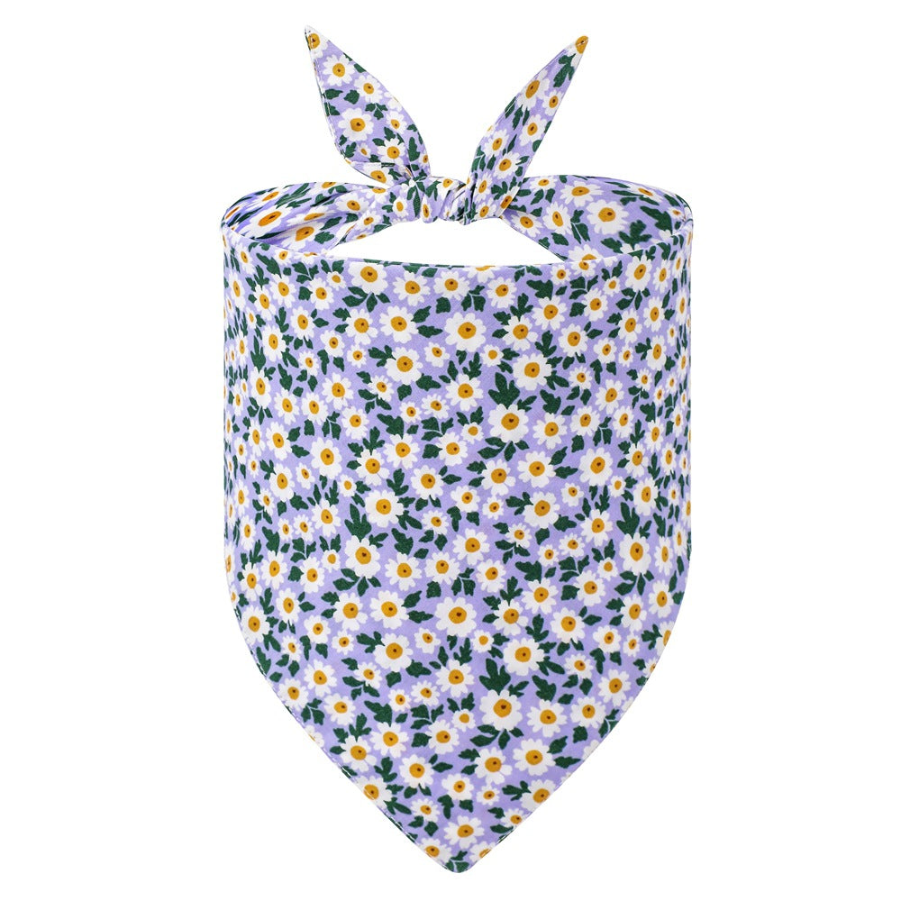 Medium dog wearing a floral cotton triangle bandana