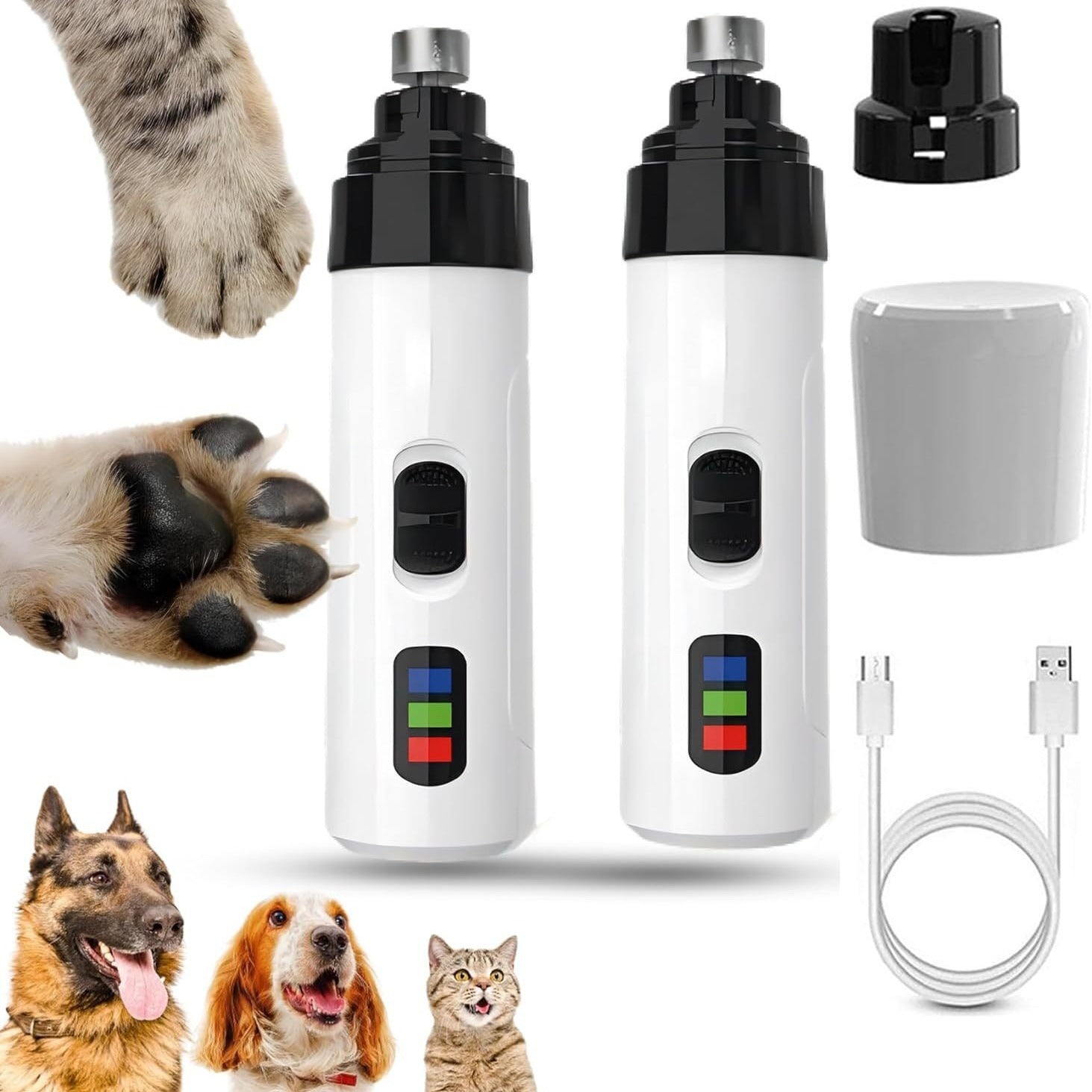 White rechargeable pet nail grinder with built-in LED light, photo 3