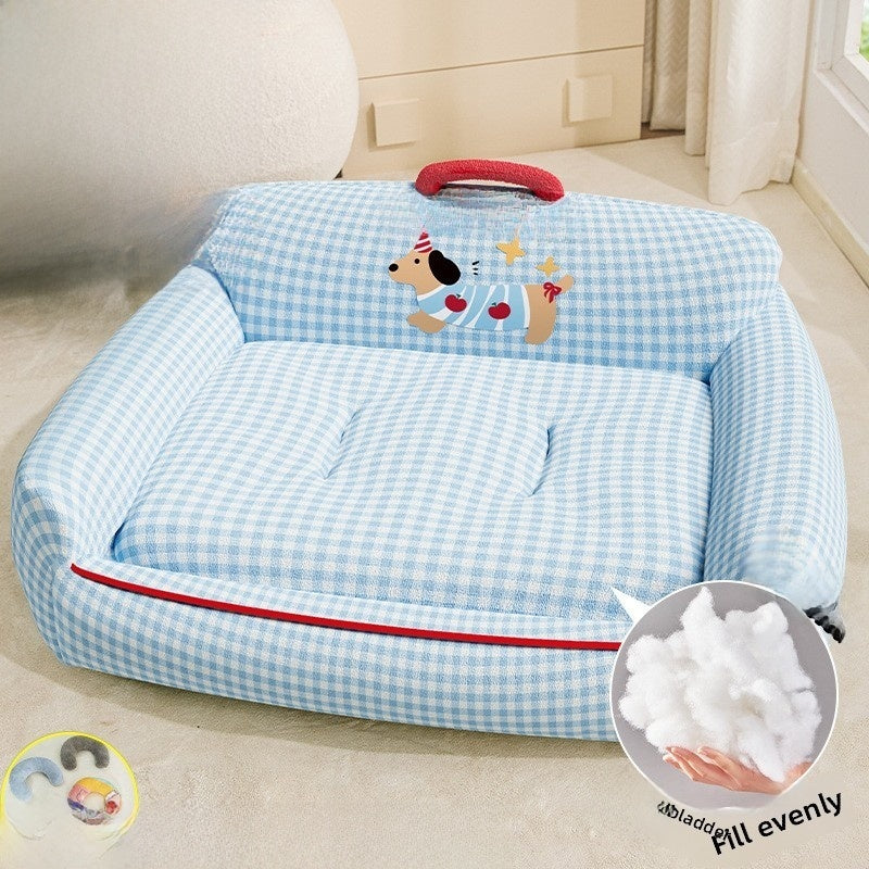 Raised Rim Plush Pet Bed with Blanket Option for Cats and Dogs