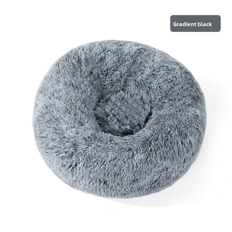 Plush round padded dog and cat bed in Gradient Black
