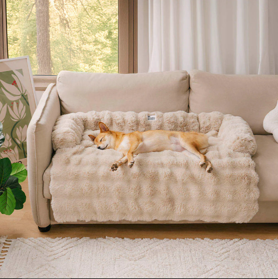 Dark grey corner long plush pet sofa bed, view 10