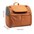 Light brown expandable pet carrier backpack with mesh panels, view 2