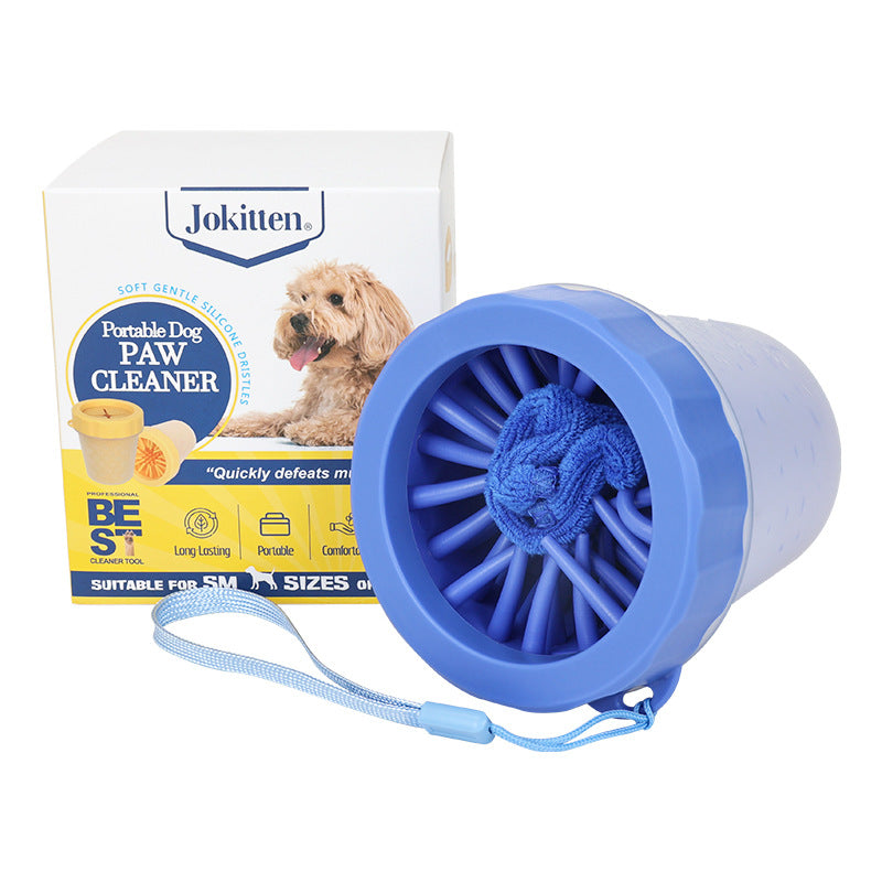 Deep Dog Paw Cleaner Cup with Soft Bristles, Towel Option
