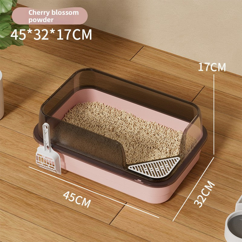 Extra Large Semi-Enclosed Cat Litter Box, High Sided Anti-Splash