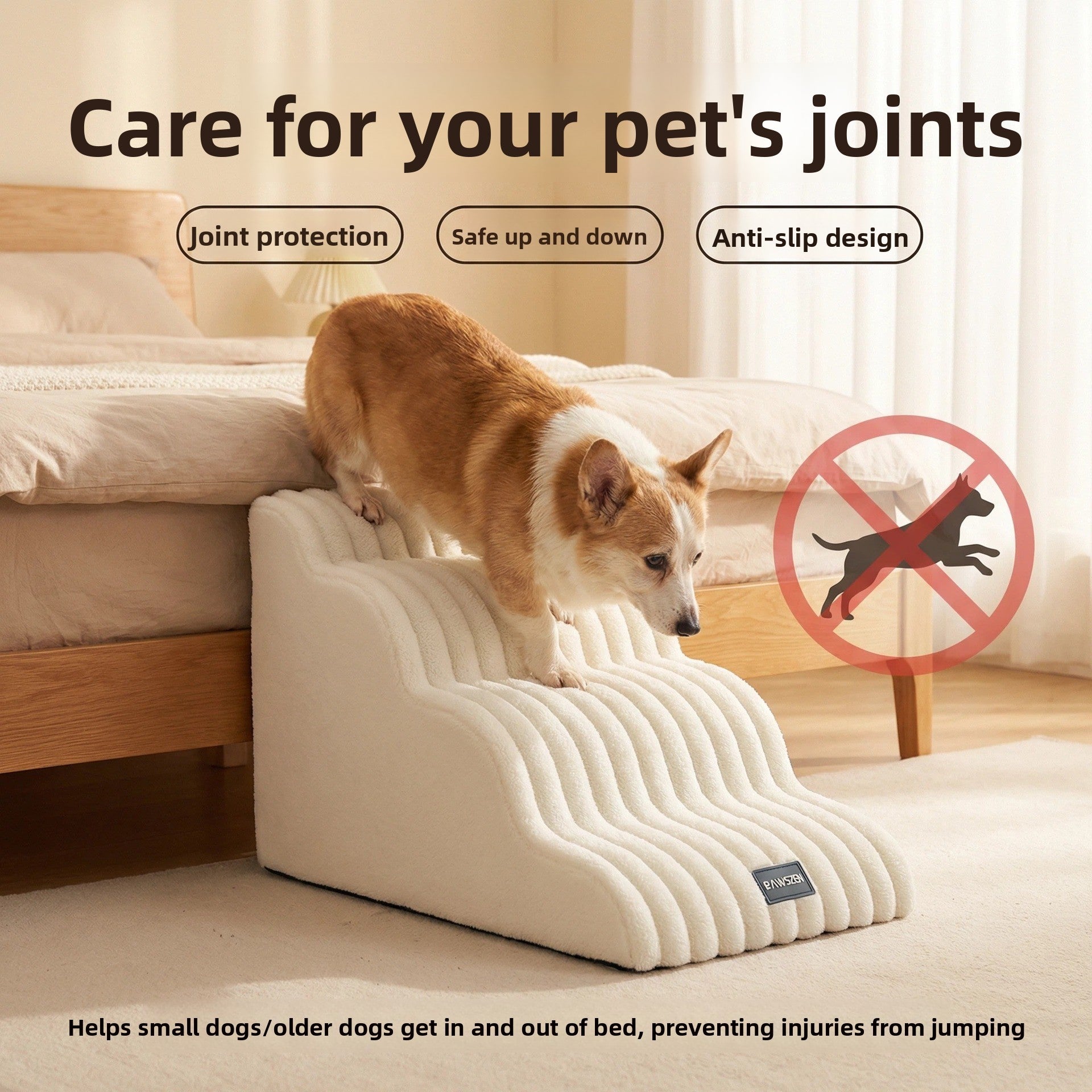 Washable suede foam pet stairs, close-up detail view
