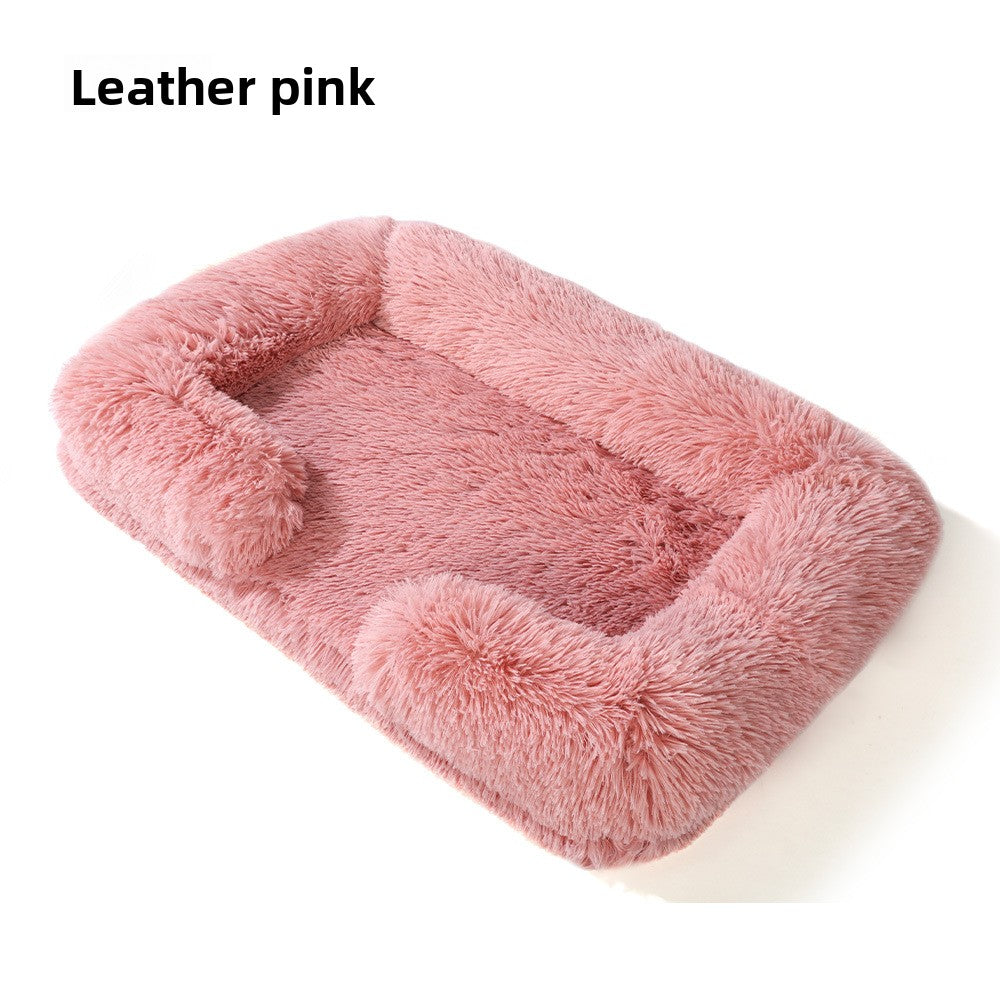 Square long plush pet bed in light grey