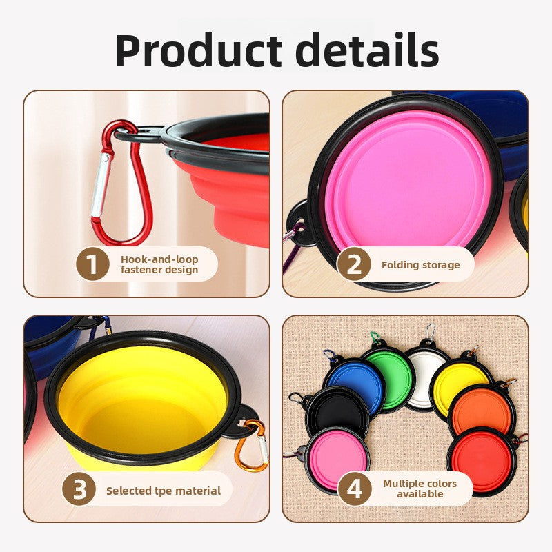 Collapsible pet travel bowl with clip in Black, side view
