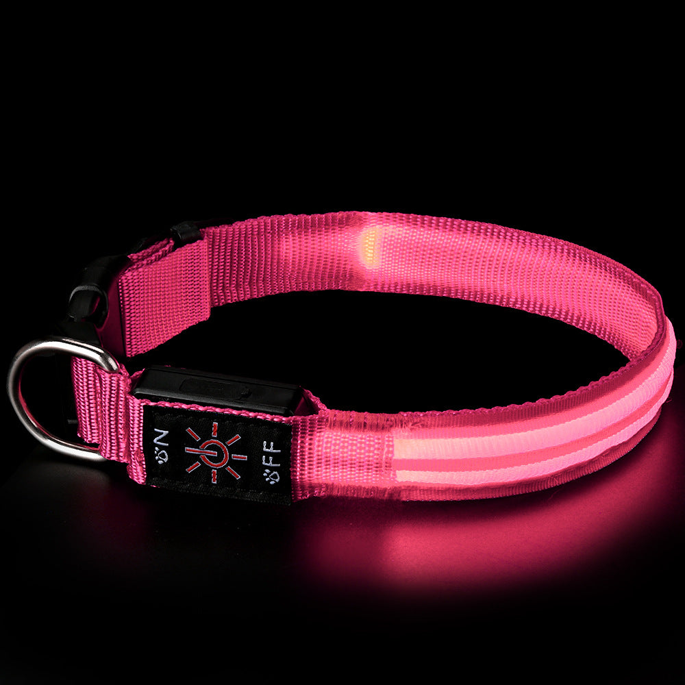 Waterproof LED fibre optic dog collar in Pink, material detail