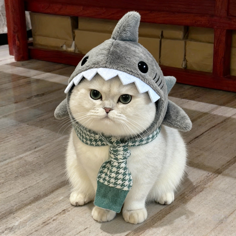Plush shark hat for cats, in Grey Shark, size One Size, image 2