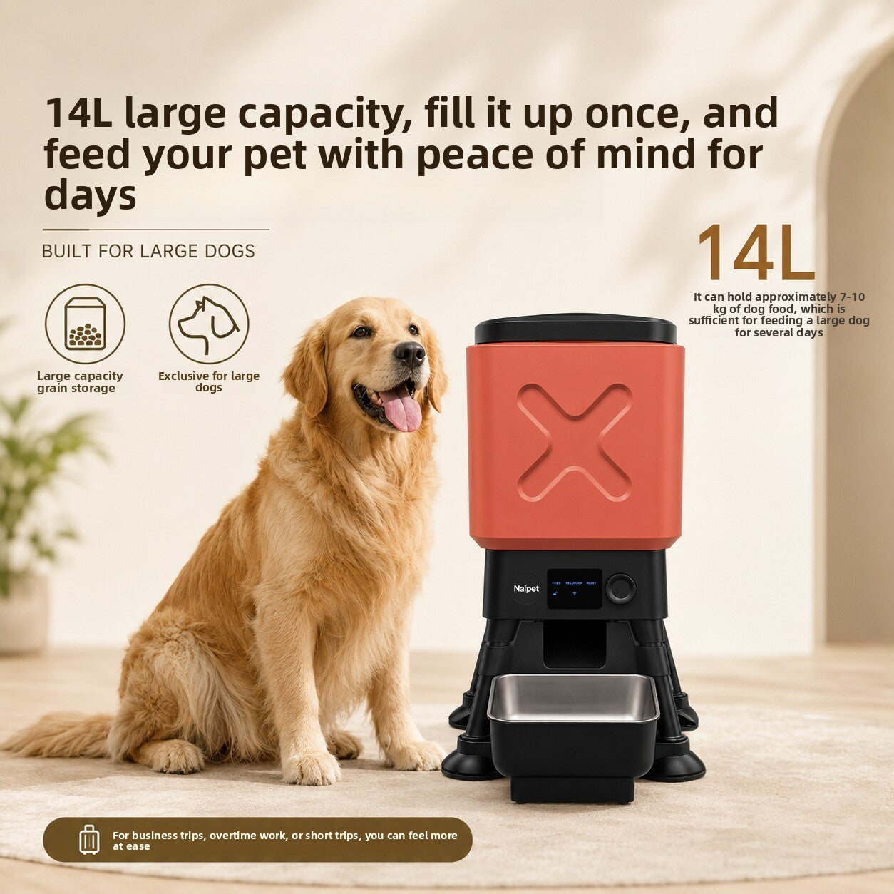 14L Large Capacity Automatic Dog and Cat Feeder with Timer, Portion Control and LED Screen