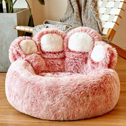 Soft shaggy pet nest bed for cats and dogs in Dual-Fibre Beige, further angle view