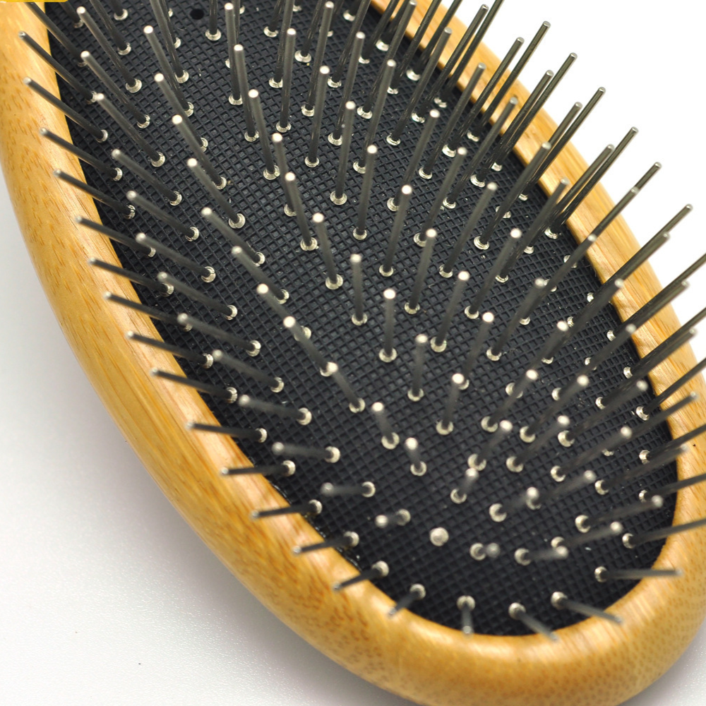 Steel Pin and Boar Bristle Dog Comb with Bamboo Handle
