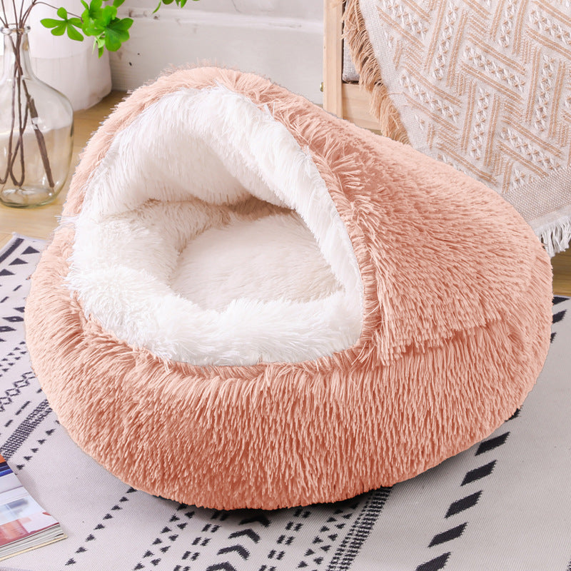 Winter Semi-Enclosed Cat Bed, 2-in-1 Warm Cave and Cushion