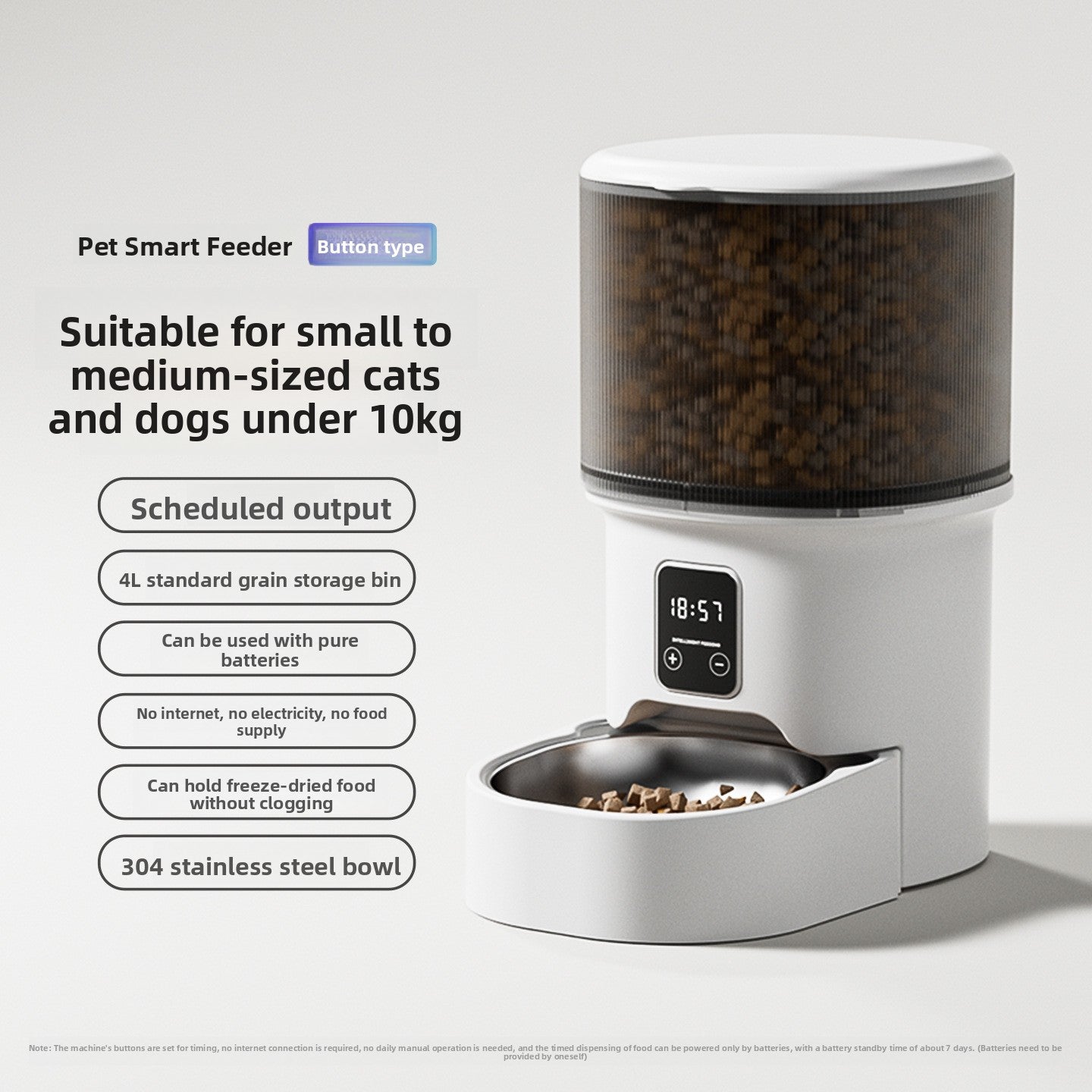 Automatic Pet Feeder with Wi-Fi Remote Control, Timed Feeding and Portion Control