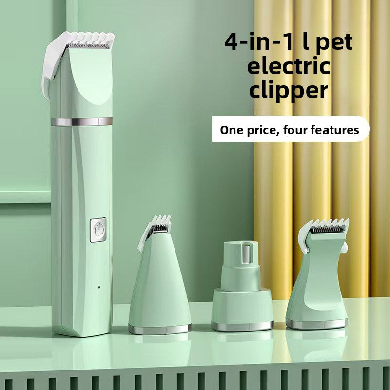Cordless electric pet hair clipper in white with charging base