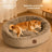 Insulated winter pet bed with toy and raised edges, main product photo