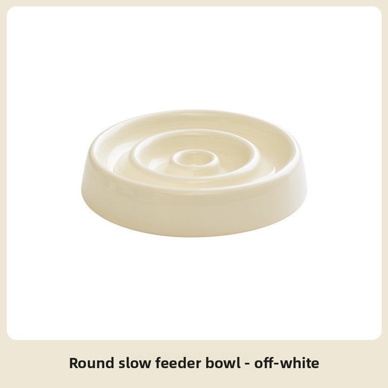 Round Ceramic Slow Feeder Bowl 15.5cm with Raised Pattern and Optional Wooden Base