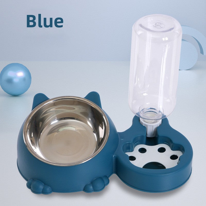 Blue double pet food bowl with water dispenser, view 6