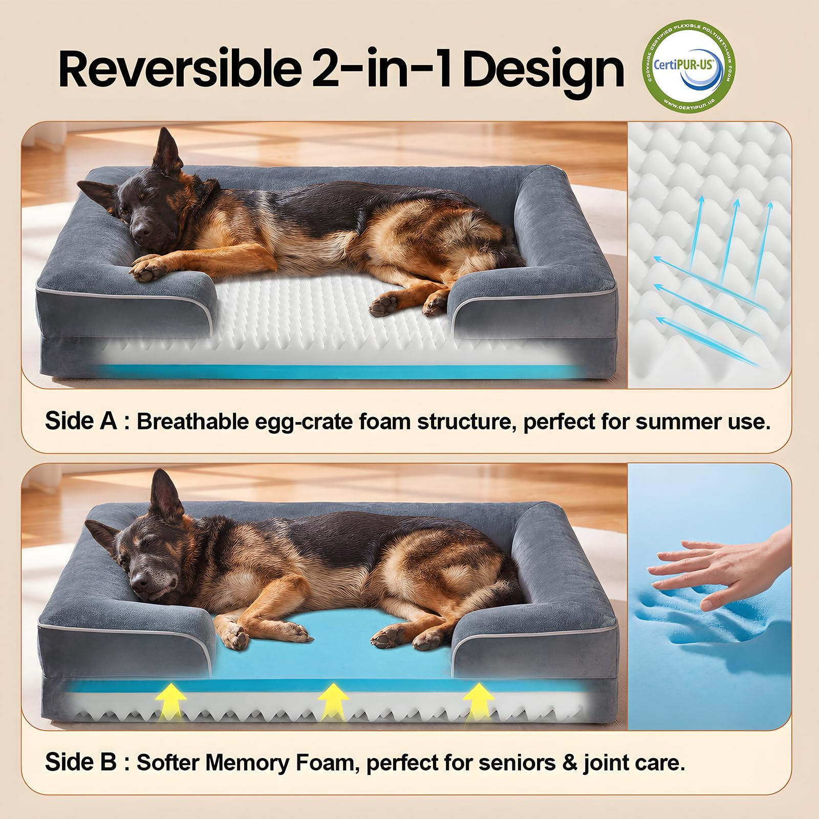 Orthopaedic Extra Large Dog Bed Couch, Memory Foam with Bolster