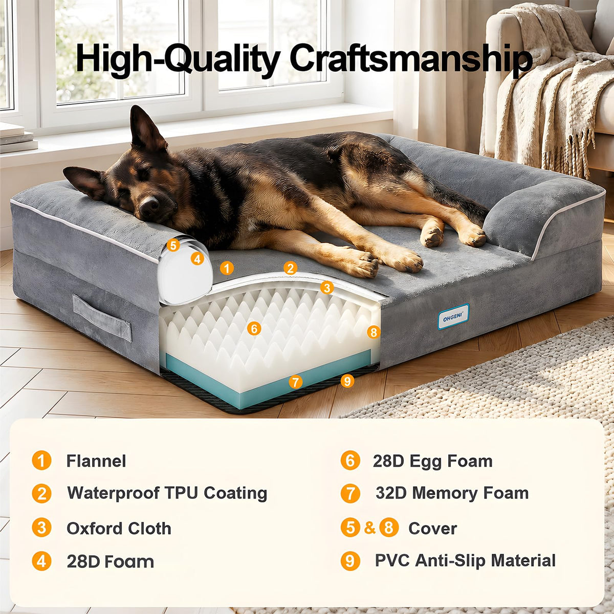 Orthopaedic Extra Large Dog Bed Couch, Memory Foam with Bolster