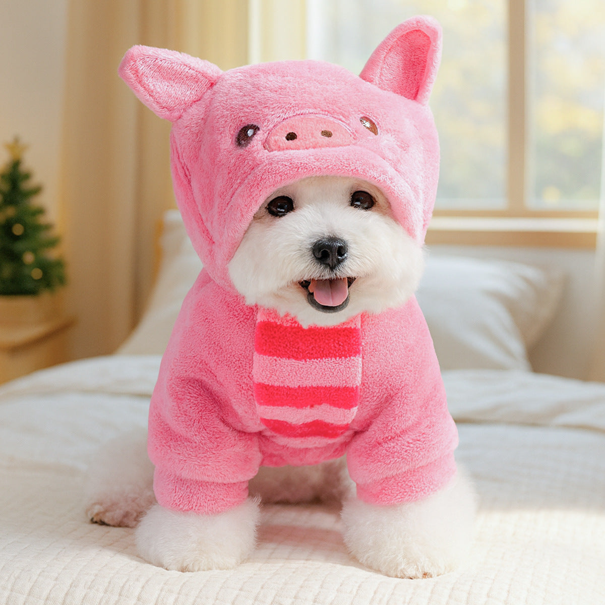 Fleece lined animal costume hoodie for dogs and cats in Yellow Dragon, material detail