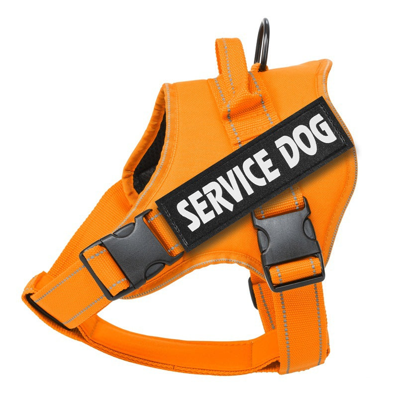 Reflective padded mesh vest dog harness in Orange, front view