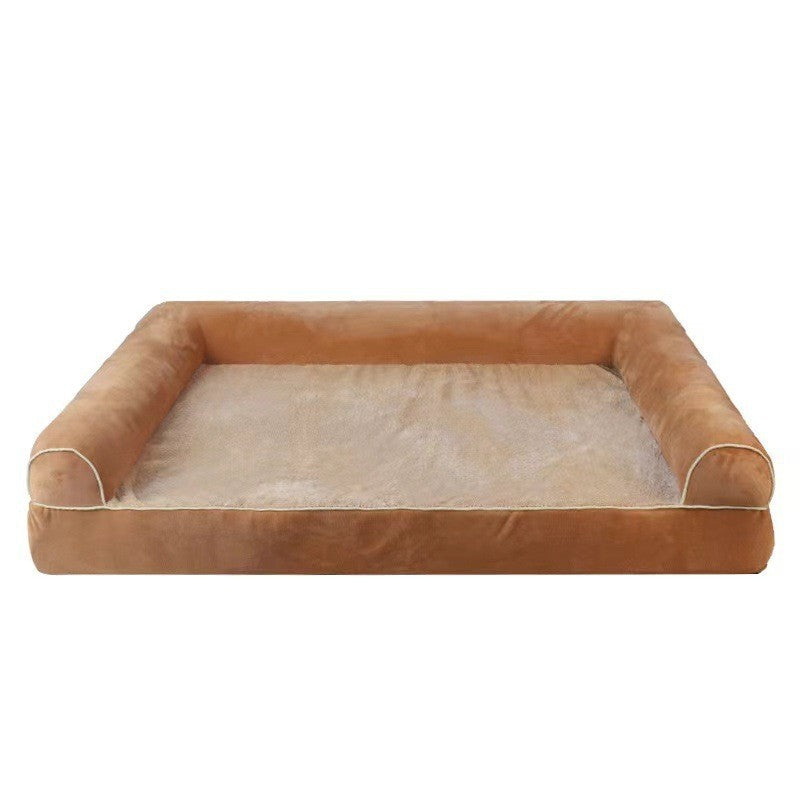 Cat lying on a light grey square sponge pet bed
