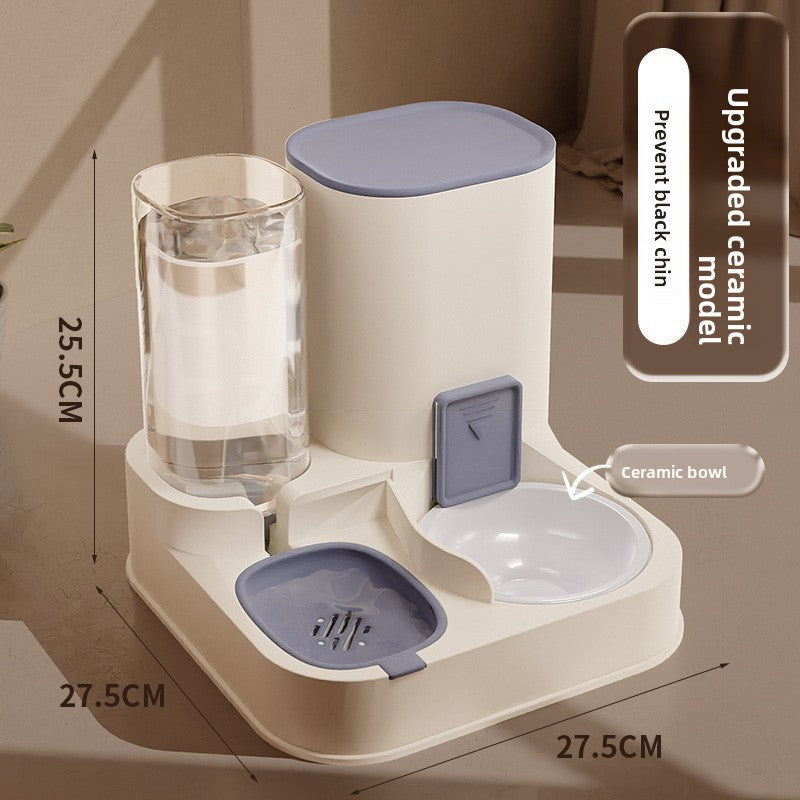 Cat Double Bowl Set with Water Dispenser, Ceramic or Steel