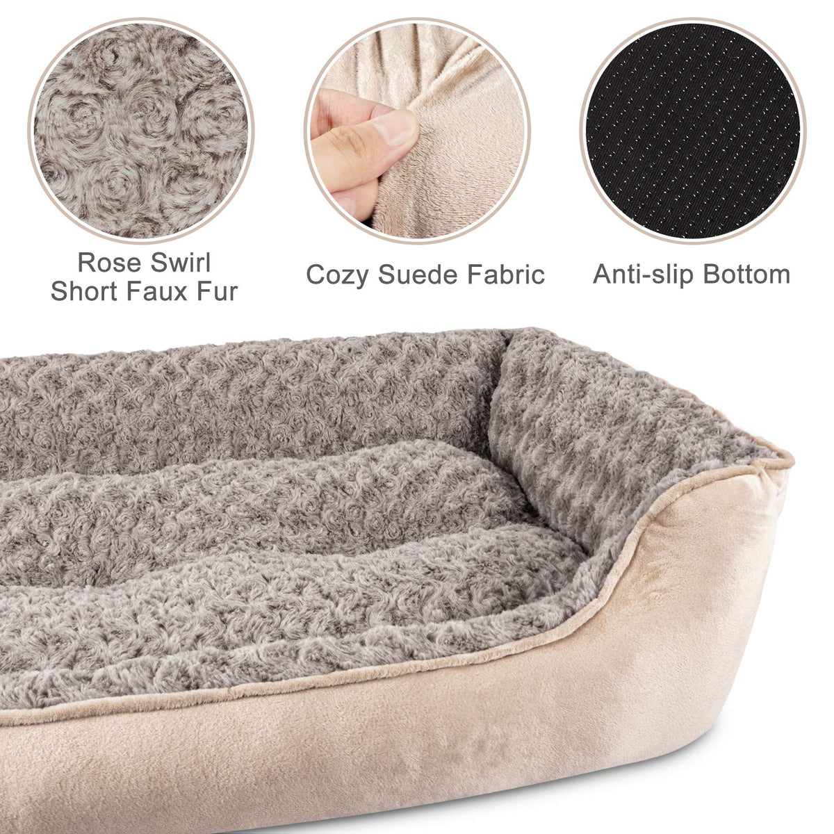 Rectangle Dog Bed with Raised Walls, Washable Calming Pet Sofa Bed