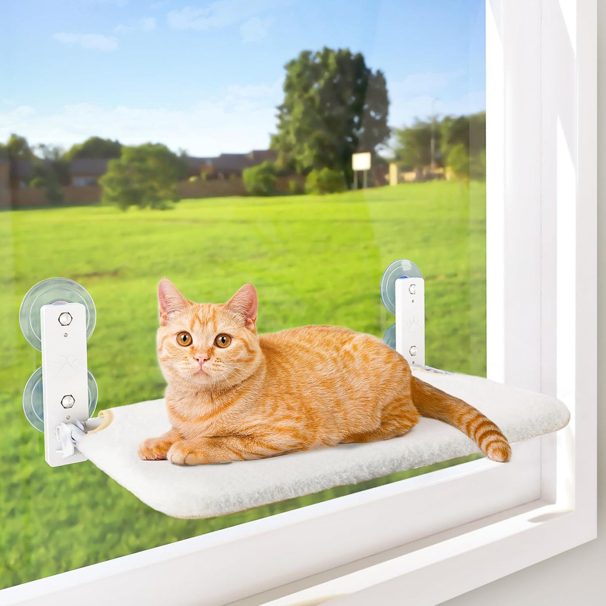 Grey foldable cat window perch hammock with suction cups, photo 10