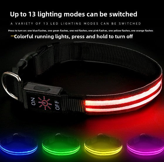 Waterproof LED fibre optic dog collar in Blue, close-up detail
