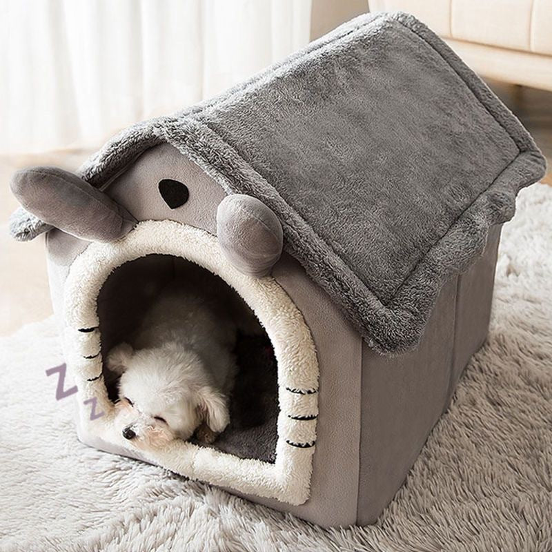Grey enclosed cat cave bed with removable cushion, photo 4