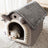Grey enclosed cat cave bed with removable cushion, photo 4