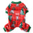Coral fleece four-leg dog jumpsuit with holiday print in Red Style A, top view