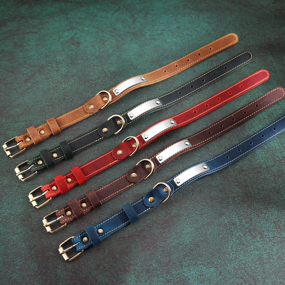 Handmade cowhide leather dog collar with steel buckle, product image 3