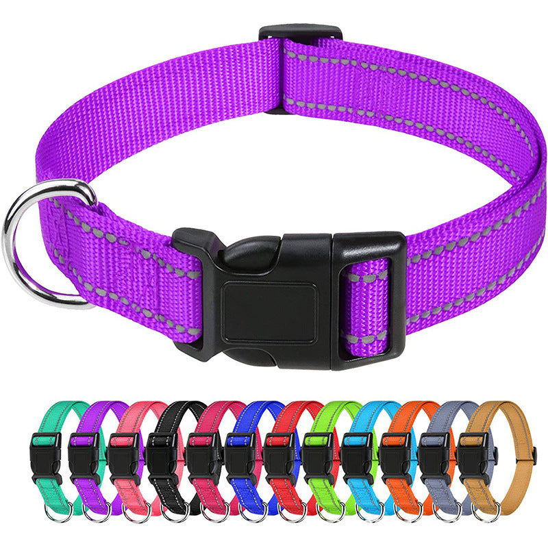 Reflective nylon dog collar in 11 colour options