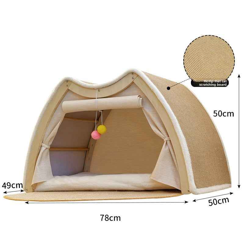 Solid wood enclosed cat tent with sisal scratching pad, view 8