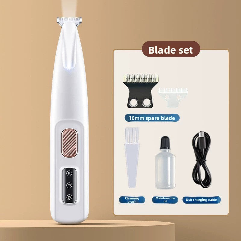 Cordless Pet Grooming Trimmer with LED Light and Rounded Blade